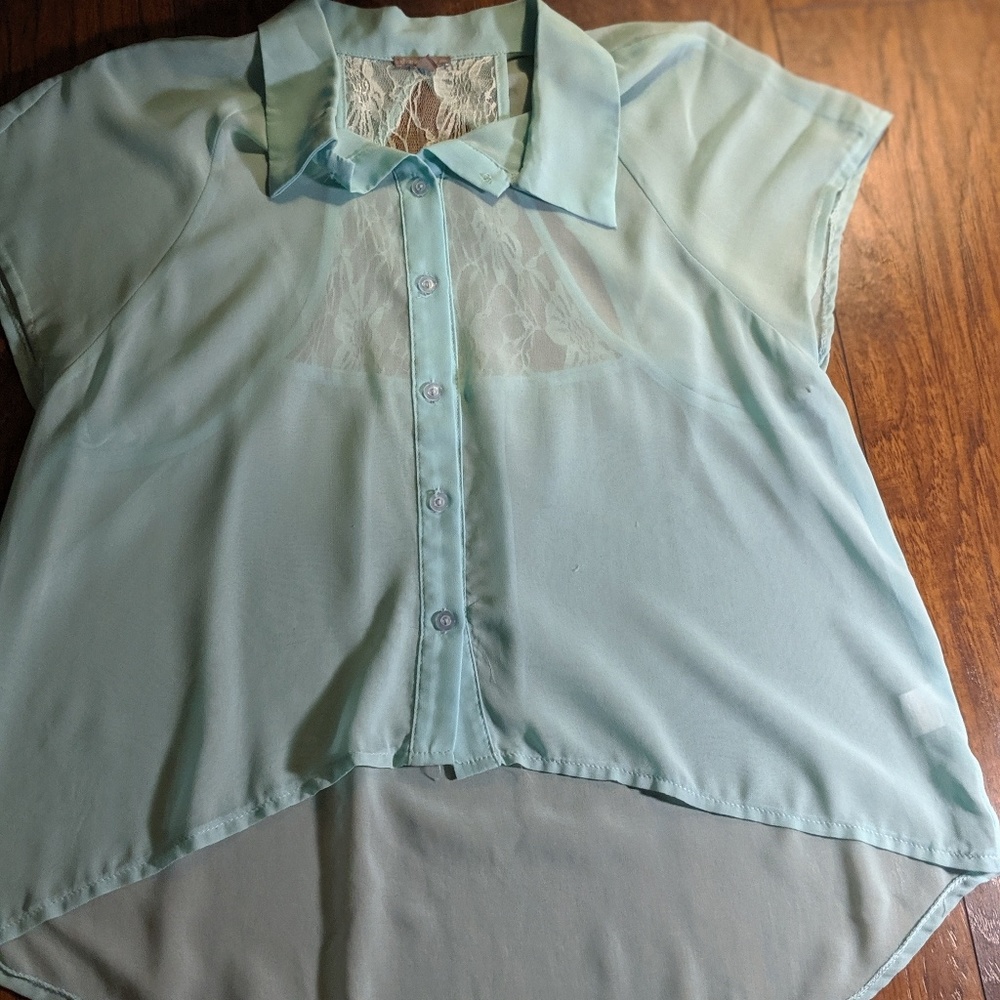 Light Blue Lace and Chiffon Blouse